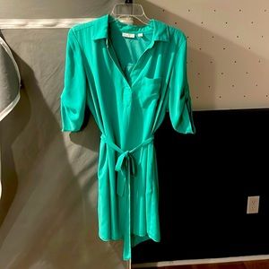 Teal Belted Shirt Dress